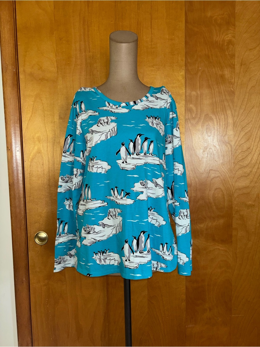 Christopher & Banks Turquoise Penguin Print Long Sleeve Tee